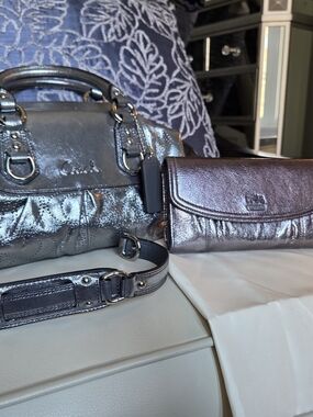 Coach Metallic Gray Satchel and Clutch Set
